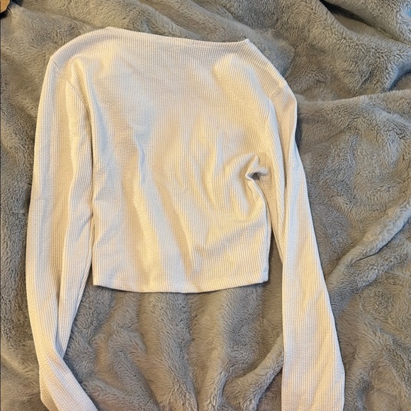 White Long Sleeve Ribbed Top - Picture 3 of 3